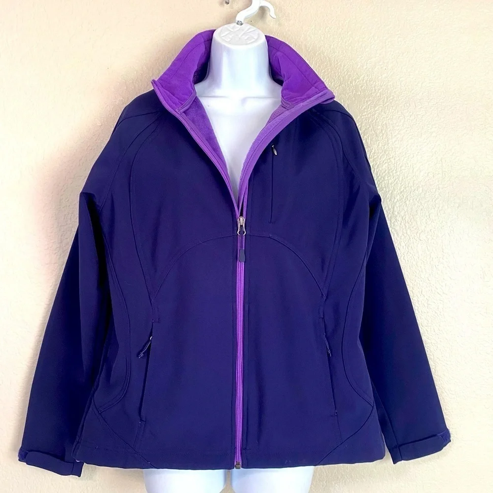 Double Diamond Purple Zip Up Soft Shell Water Resistant Jacket Size L